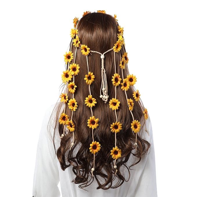 El Regalo Flower Hippie Headband Floral Crown Summer Sunflower Headband for Girls & Women - Wedding Party Hair Accessories (Yellow, One Size)