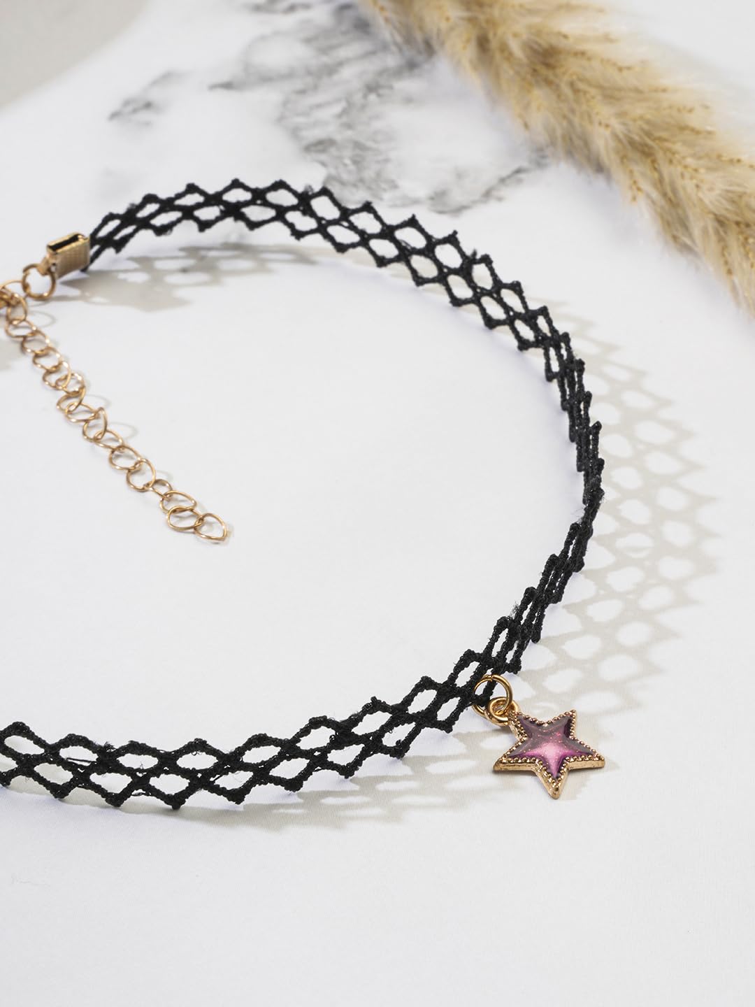 El Regalo 1PC Black Lace Tattoo Choker Necklace with Cute Charms for Kids, Girls, Teens, Women - Vintage Bohemian Style Adjustable Choker (Red Flower Choker)