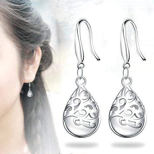 El Regalo Modern Opal Cat's Eye Drop Threader Earrings for Girls & Women - Perfect Valentines Day Gift for Her (White Drop Hook)