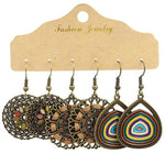 El Regalo 3 Pairs Earrings Combo of Vintage Bohemian Dangle Earrings for Women, 3-Pair Multi-Pack, Handmade Retro Tribal Drop Jewelry, Ethnic Bronze & Silver Tone Statement Earrings (Style-1)