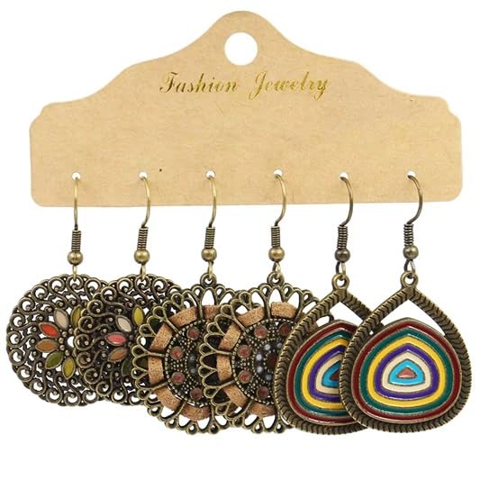 El Regalo 3 Pairs Earrings Combo of Vintage Bohemian Dangle Earrings for Women, 3-Pair Multi-Pack, Handmade Retro Tribal Drop Jewelry, Ethnic Bronze & Silver Tone Statement Earrings (Style-1)