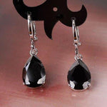 El Regalo Cute Cubic Zirconia Cut Stones Hoop Earrings for Girls & Women- Classic Teardrop Shape Zircon Drop Dangle Earrings (Black)