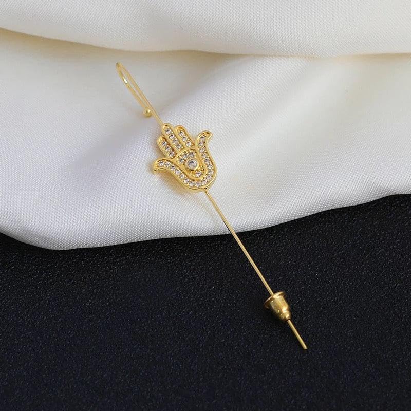 El Regalo 1 Pair Fancy Western Ear Wrap Needle Ear Crawler Earrings - Inlaid Zircon, Elegant Ear Cuff Climber Hook Earrings for Women Girls (Stylish Hamsa Hand Ear Crawler)