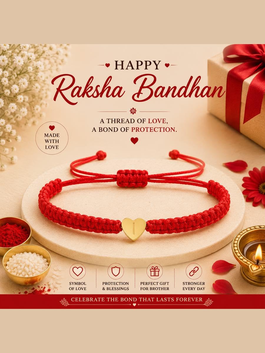 El Regalo Red Ethnic Rakhi Dori Unisex Rakhi-Adults - I letter