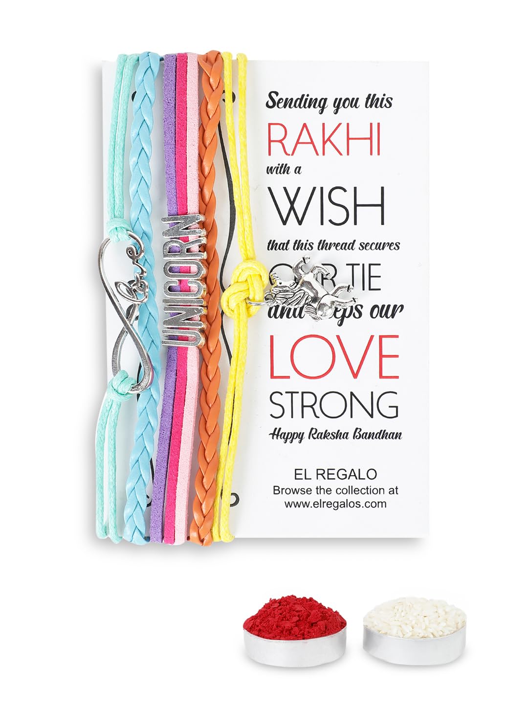El Regalo Multi-layered Unicorn Infinity Love Charm Rakhi for Brother/Sister/Niece/Nephew with Roli Chawal in Rakhi Gift Box (Unicorn)
