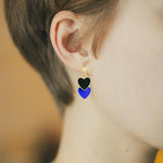 El Regalo 1 Pair Double Love Heart Drop Earrings- Valentine's Day Gift- Two Tone Oil Drop Heart Dangle Earrings for Girls & Women (Black+Blue)