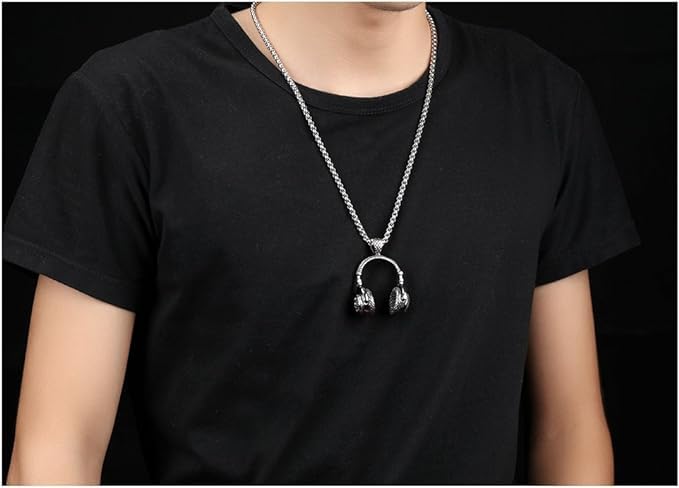 El Regalo DJ Headset Music Earphone Headphone Pendant Necklace with Stainless Steel Chain for Men/Women/Girls/Boys and All Music Lovers