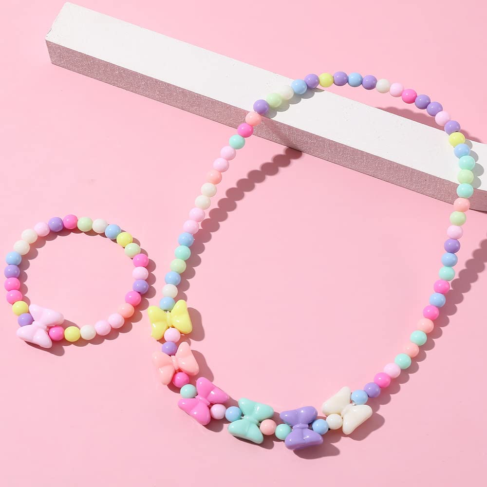 El Regalo 2 PCs Kids Girls Colorful Jewelry Sets - Kids Candy Color Beads Necklace & Bracelets Jewelry Sets for Girls & Toddlers