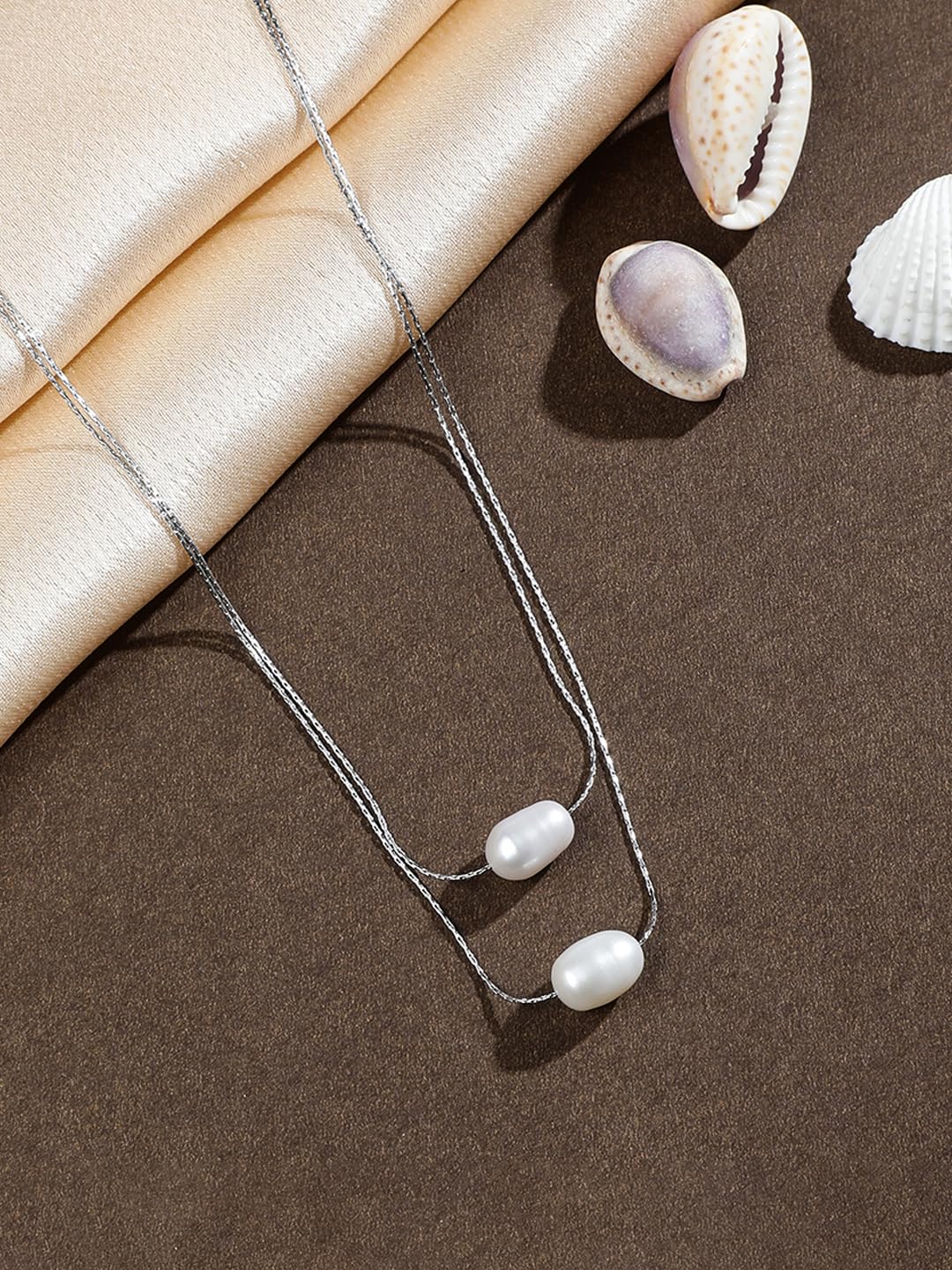 El Regalo Sleek & Elegant Stainless Steel Double Layered Pearls Necklace for Girls/Women - Minimalist Anti Tarnish Jewelry - Timeless & Trendy Design