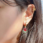 El Regalo Cute Tulip Flower Stainless Steel Hoop Earrings- Dangle Tulip Flower Bud Huggie Hoop Anti Tarnish Earrings for Girls & Women (Red Rose Bud)