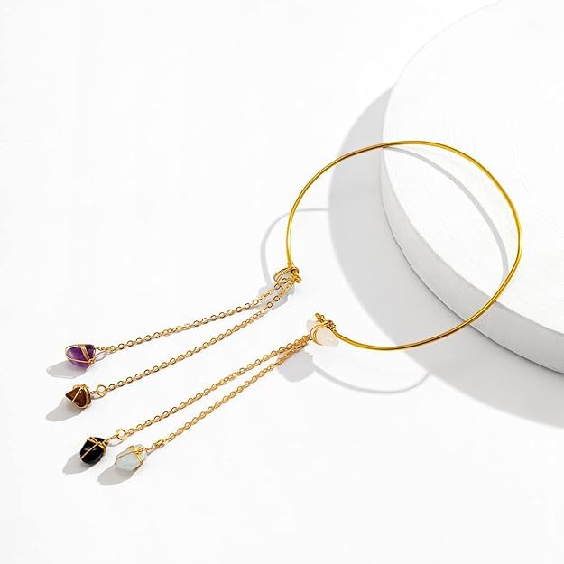 El Regalo Uniquely Handcrafted Gold Plated Arm Cuff Jewelry for Women/Girls - Armband Stone Pendant Bracelet Healing Stone Upper Armband Tassel Arm Bands Jewelry (Purple Stones)