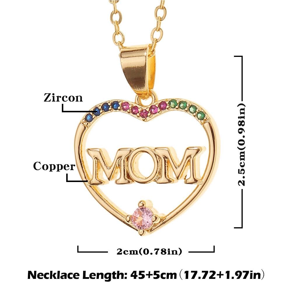 El Regalo Mother's Day/Mom's Birthday Gift- Mom/Mama Heart Stainless Steel Chain & Copper Cubic Zirconia Pendant Jewelry for Women- Thoughtful Gift for Ma (MOM Heart Pink)