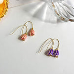El Regalo Vintage Enameled Tulip Bud Flower Drop Earrings for Girls & Women- Retro European Style Tulip Bud Earrings (Peachy Pink)