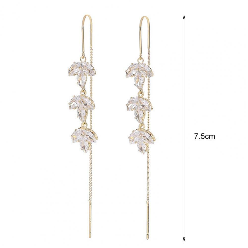 El Regalo Rhinestone Decor Leaf Drop/Threader Earrings for Girls & Women- Tassel Drop Earrings Studded With Zircon Stones (Threader Earrings)