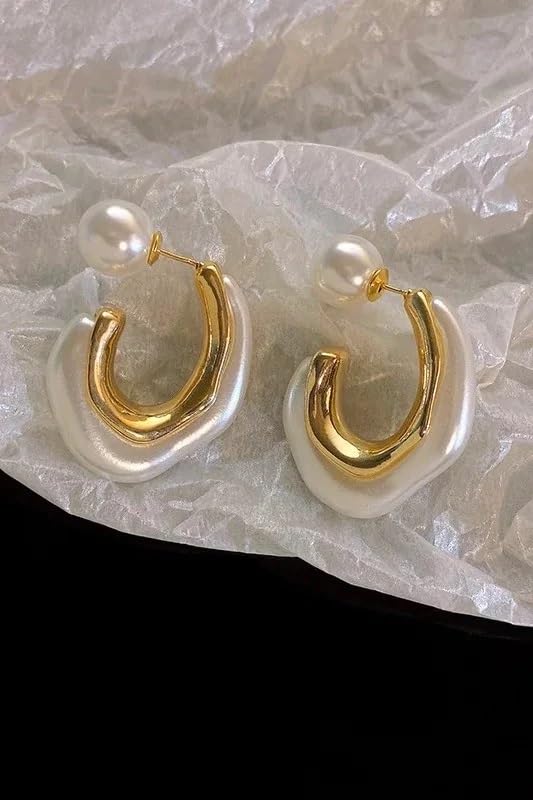 El Regalo Geometric Pearl Statement Earrings- Fashion 2 Ways Pearl Cuff Earrings for Girls & Women