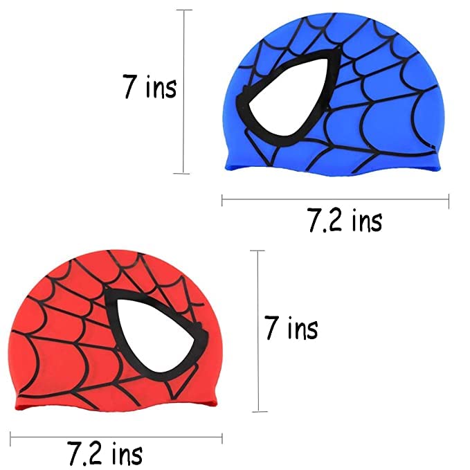 El Regalo Kids Spiderman Swimming Caps for Girls & Boys - Silicone Swimming Hat for Girls Boys Waterproof Bathing Caps for Long & Short Hair (Red Spiderman Cap)