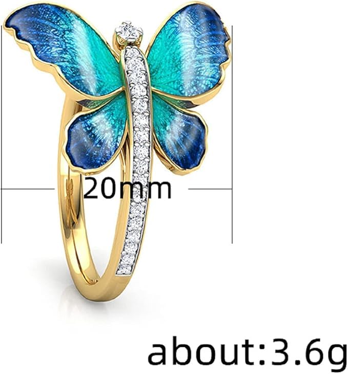 El Regalo Green-Blue Iridescent Enamel Butterfly Ring for Women & Girls - Gold Plated Adjustable Finger Ring with Sparkling CZ Accent