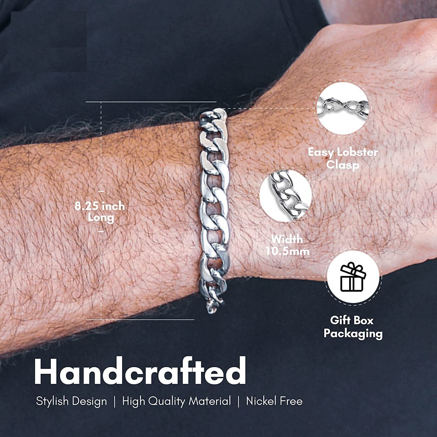 El Regalo Stainless Steel Cuban Chain Bracelet for Men | Jewelry Gift for Him (7mm Chain Width)