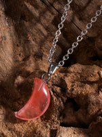 El Regalo Beautiful Agate Crescent Moon Pendant Necklace with Stainless Steel Chain for Girls & Women (Peachy Pink Moon)