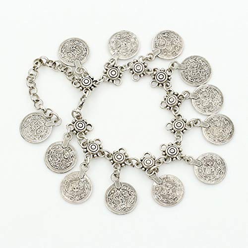 El Regalo 1 Pair (2 PCs) Tribal Gypsy Black Metal Silver Coin Anklet for Girls & Women