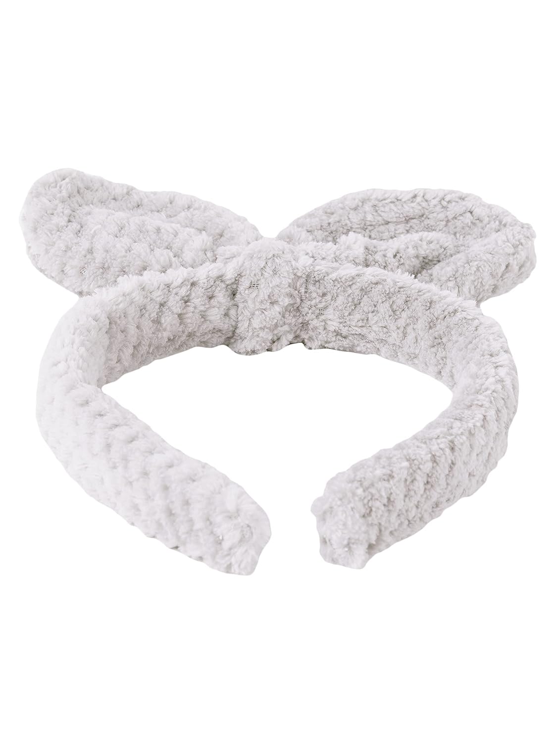 El Regalo 2 Cute Plush Fluffy Bow Hairbands | Bunny Ear Bow Headband/Hair Accessories for Girls (Off White & Gray)