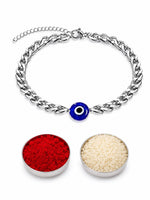 El Regalo Unisex-Adult 1Pc Cz Evil Eye Stainless Steel Rakhi For Brother - Anti Tarnish/No Rust/Waterproof Evil Eye Designer Rakhi With Roli Chawal, Message Card In Gift Box (Option-2)