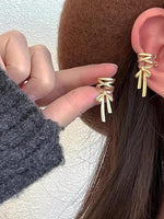 El Regalo Fashionable & Elegant Matt Finish Ear Cuffs for Non Piercing Earrings- Ballet Hollow Cross Ribbon Ear Clips for Girls, Trendy Versatile Clip On Cuff Earrings for Girls & Women (Gold Matte)