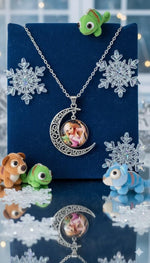 El Regalo Princess Crescent Moon Pendant Necklace for Girls- Enchanted Fairytale Character Jewelry with Filigree Detail, Silver-Tone Chain, Perfect Birthday Return Gift or Party for Toddlers and Kids (Style-1)