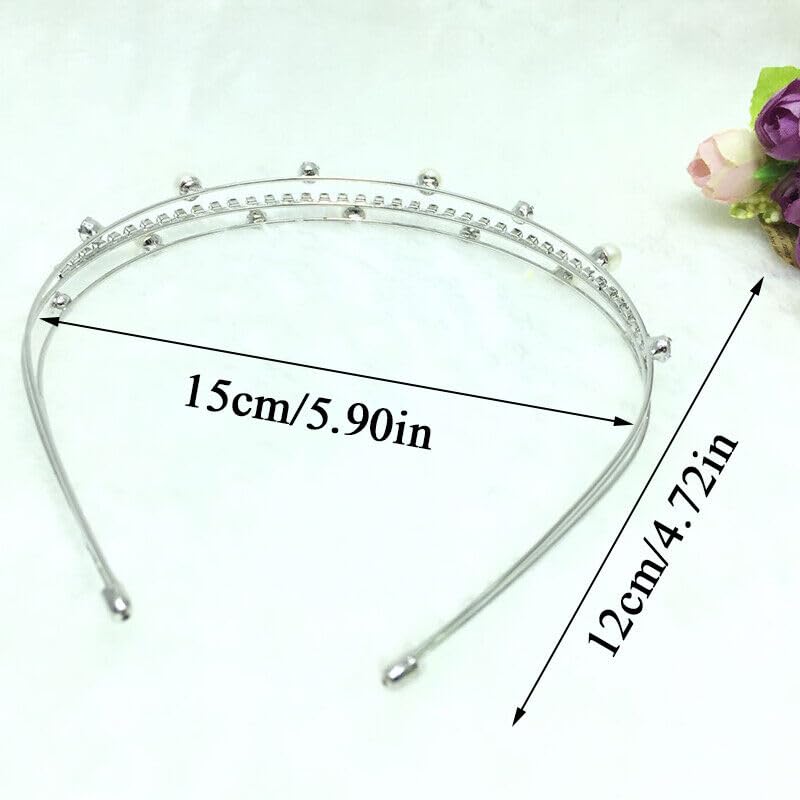 El Regalo Fancy Party 3 Layers Hairband for Girls & Women - Bridal, Wedding Party Pearl AD Hairband (Silver)
