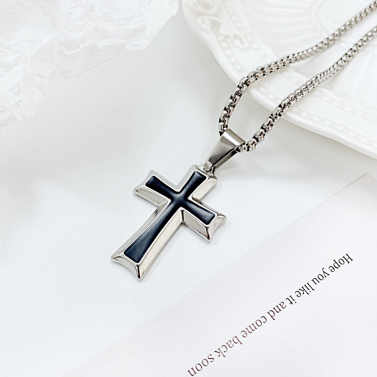 El Regalo 1 PC Men's Stainless Steel Necklace for Boys/Men- Gift for Him- Razor, Rings, Football, Cross (Cross Style2)