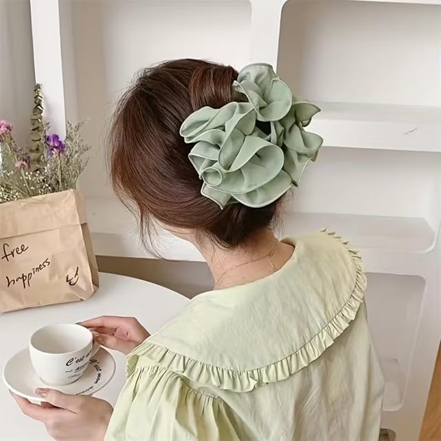 El Regalo 1pc Bohemian Large Flower Hair Claw Clip for Women & Girls - Elegant Multi-Layer Floral Shark Clip, Strong Grip Updo Accessory for Festive, Wedding, Party & Regular Use (Green)