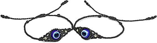 El Regalo 2 PCs Lucky Evil Eye Handwoven Adjustable Unisex Bracelets - Protection Evil Eye Bracelet Set (2 Black)