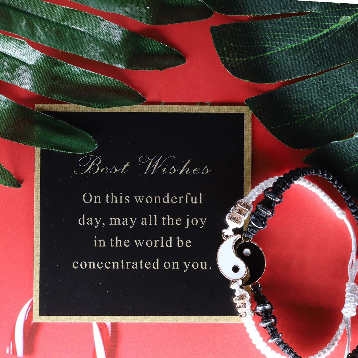 El Regalo "Yin Yang Handmade Macrame Golden Unisex Bracelets Set | Adjustable Bracelet for Best Friends/Couple - Set of 2 (These are NOT Magnetic)- Valentines Gift