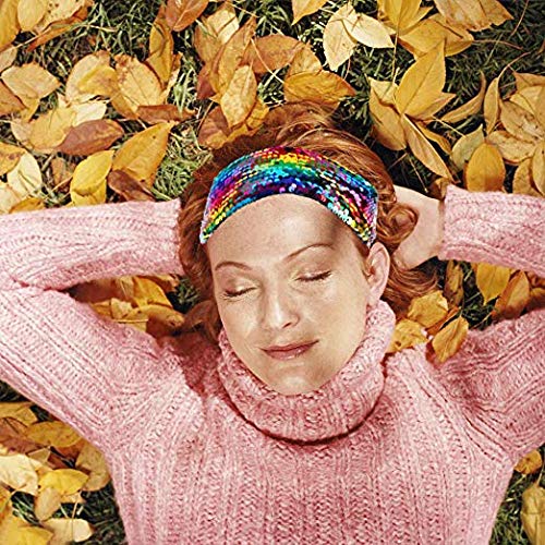 El Regalo 1 PC Reversible Sequins Stretchy Glittery Fashion Headbands for Teen Girls & Women (Multi Colored/Silver)