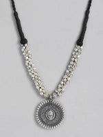 El Regalo Oxidized/German Silver Durga Ma Pendant Thread Necklace with Ghungru | Temple Jewelry/Navratra Pooja Jewelry? Garbha Jewelry (Black)