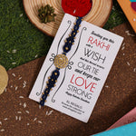 El Regalo 1PC Chakra Rakhi for Brother- Designer Chakra Reiki Healing Symbols Hand Braided Rakhi with shagun, Rakhi Card in Gift Box for Bhaiya/Bhabhi/Niece/Nephew (Throat Chakra)