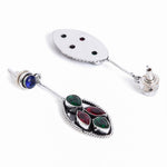 El Regalo 925 Silver Plated Fashion Statement Stones Stud Earrings for Woman & Girls - Oxidized Finish - Silver Lookalike Earrings