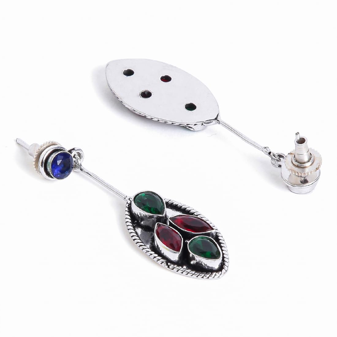 El Regalo 925 Silver Plated Fashion Statement Stones Stud Earrings for Woman & Girls - Oxidized Finish - Silver Lookalike Earrings
