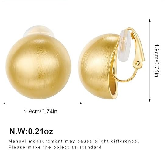 El Regalo Gold Ball Clip-On Earrings for Women & Girls - Brushed Finish Button Style | Classic Non-Pierced Ear Jewelry | Timeless Look