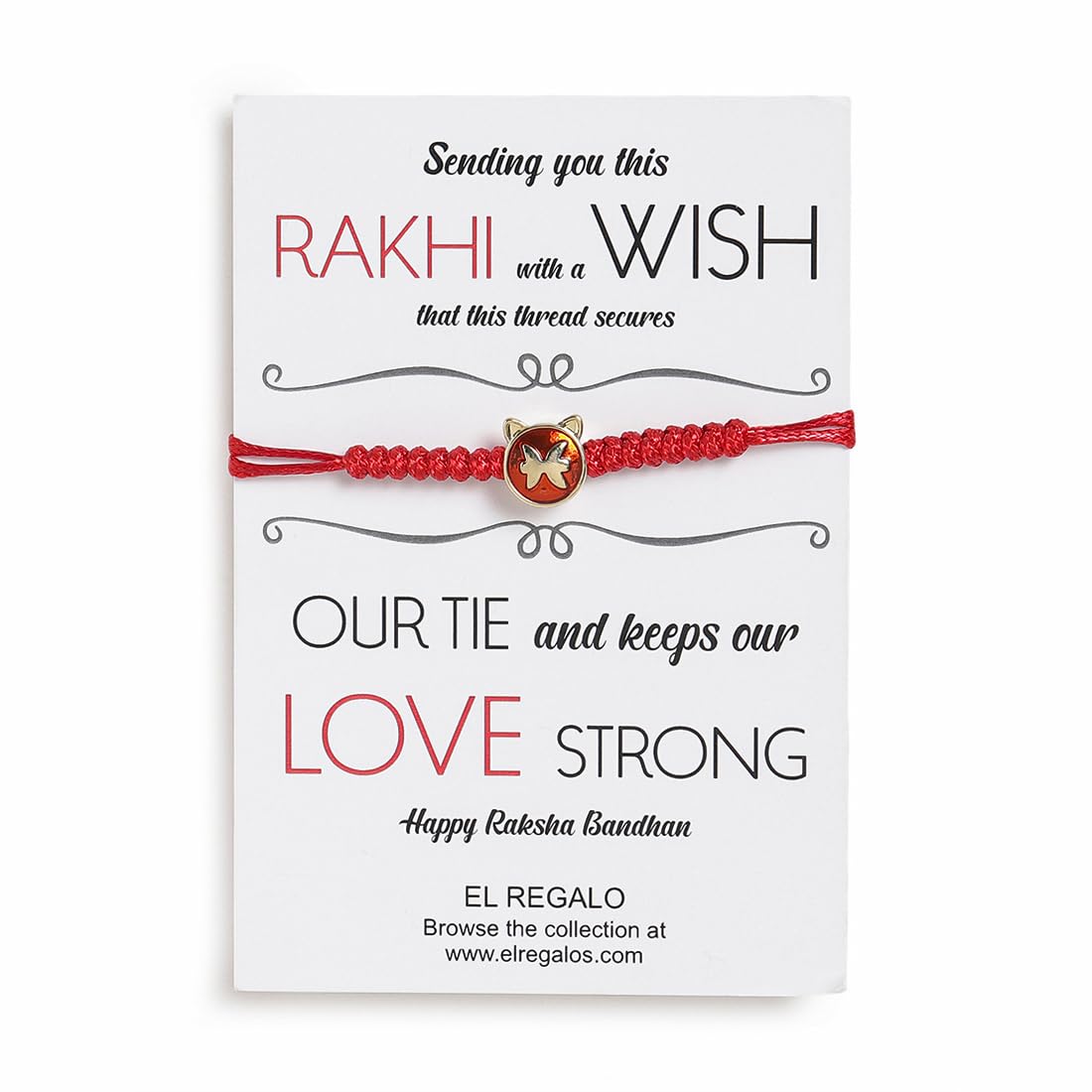 El Regalo 1 PC Zodiac Signs/Sun Signs Red Thread Bracelet Rakhi for Bhai/Brother/Niece or Nephew - Zodiac Sign Rakhi, Roli-Chawal Shagun, Rakhi Message Card in Rakhi Box (Pisces Rakhi)