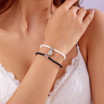 El Regalo 2PCs Luminous Hearts Love Couple Best Friend Hand Woven Adjustable Bracelets Set- BFF Glow in Dark Jewelry (No Tapping) (Black & White)