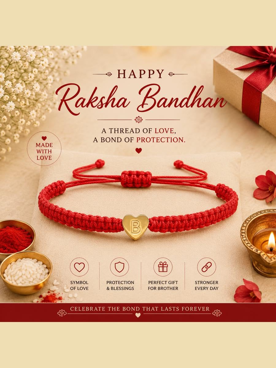 El Regalo Red Ethnic Dori Chain Boys Rakhi - B letter