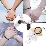 El Regalo 2PCs Magnetic Natural Stones Unisex Bracelets for Couples, Best Friend, Boyfriend & Girlfriend, Long Distance Connecting Bracelets Set- Valentines Day Gift (Black & White)