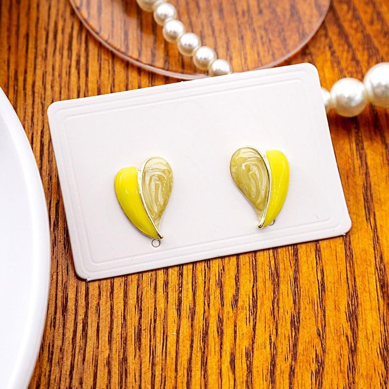 El Regalo Cute Love Heart Stud Earrings- Minimalist Drop Oil Enameled Heart Earrings for Girls & Women (Yellow)