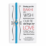 El Regalo 1 PC Hamsa Hand Evil Eye Nazaria Rakhi for Brother- Fancy Evil Eye Rakhi Gift Box with 1 PC Rakhi, Shagun Pack & Rakhi Message Card in Rakhi Gift Box (Light Blue Hamsa Rakhi)