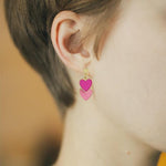 El Regalo 1 Pair Double Love Heart Drop Earrings- Valentine's Day Gift- Two Tone Oil Drop Heart Dangle Earrings for Girls & Women (Pink + Rose Pink)