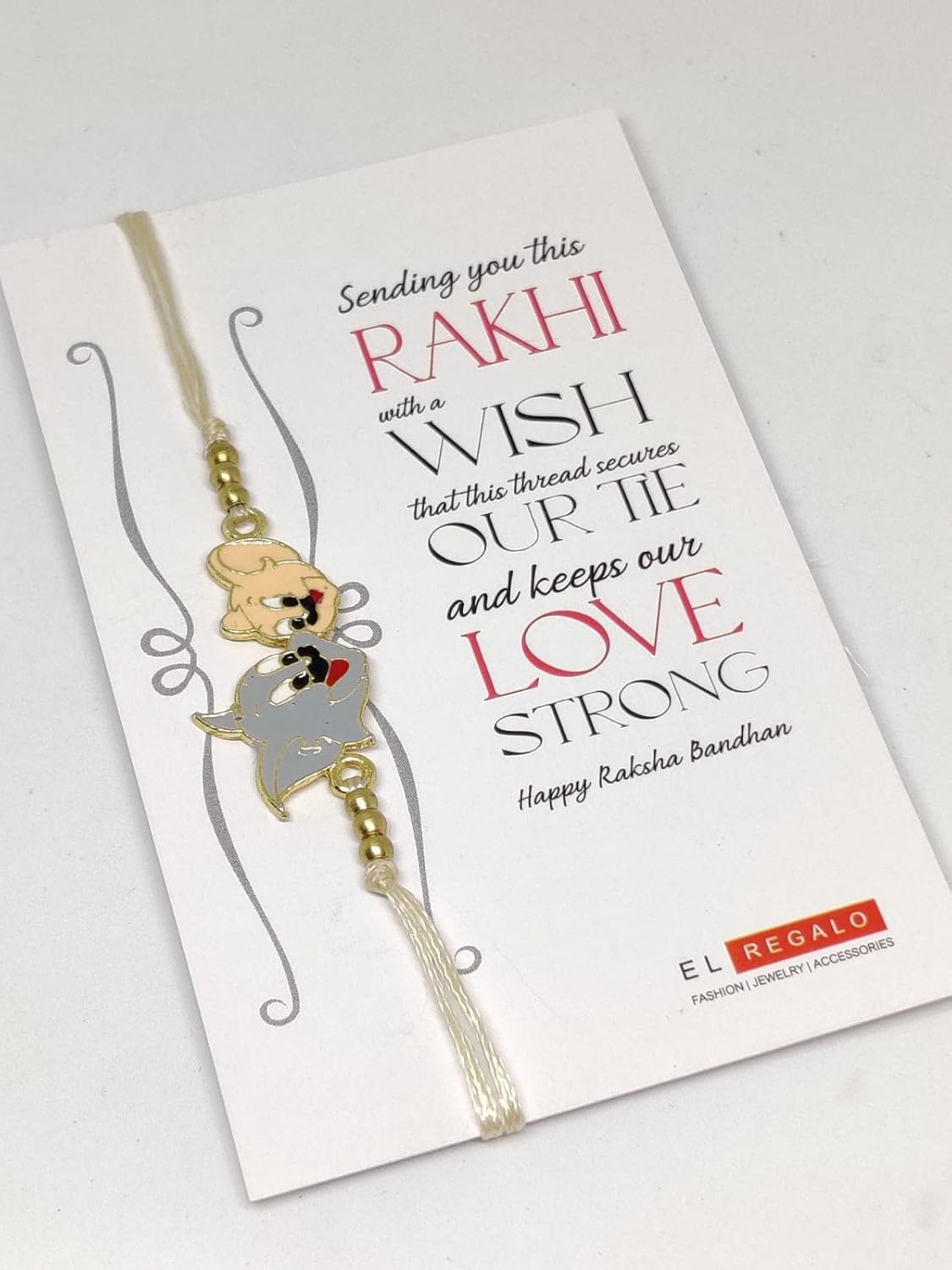 El Regalo Kids Rakhis- beautiful Kids Rakhis for Little Brother/Niece/Nephew with shagun, Rakhi Message Card in Rakhi Gift Box - for Kids/Babies/Toddlers (Tom & Jerry Rakhi)