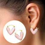 El Regalo 1Pair Love Heart Hoop Earrings- Small Oil Dripping Gold Plated Heart Earrings for Girls & Women Hoop (Pink)