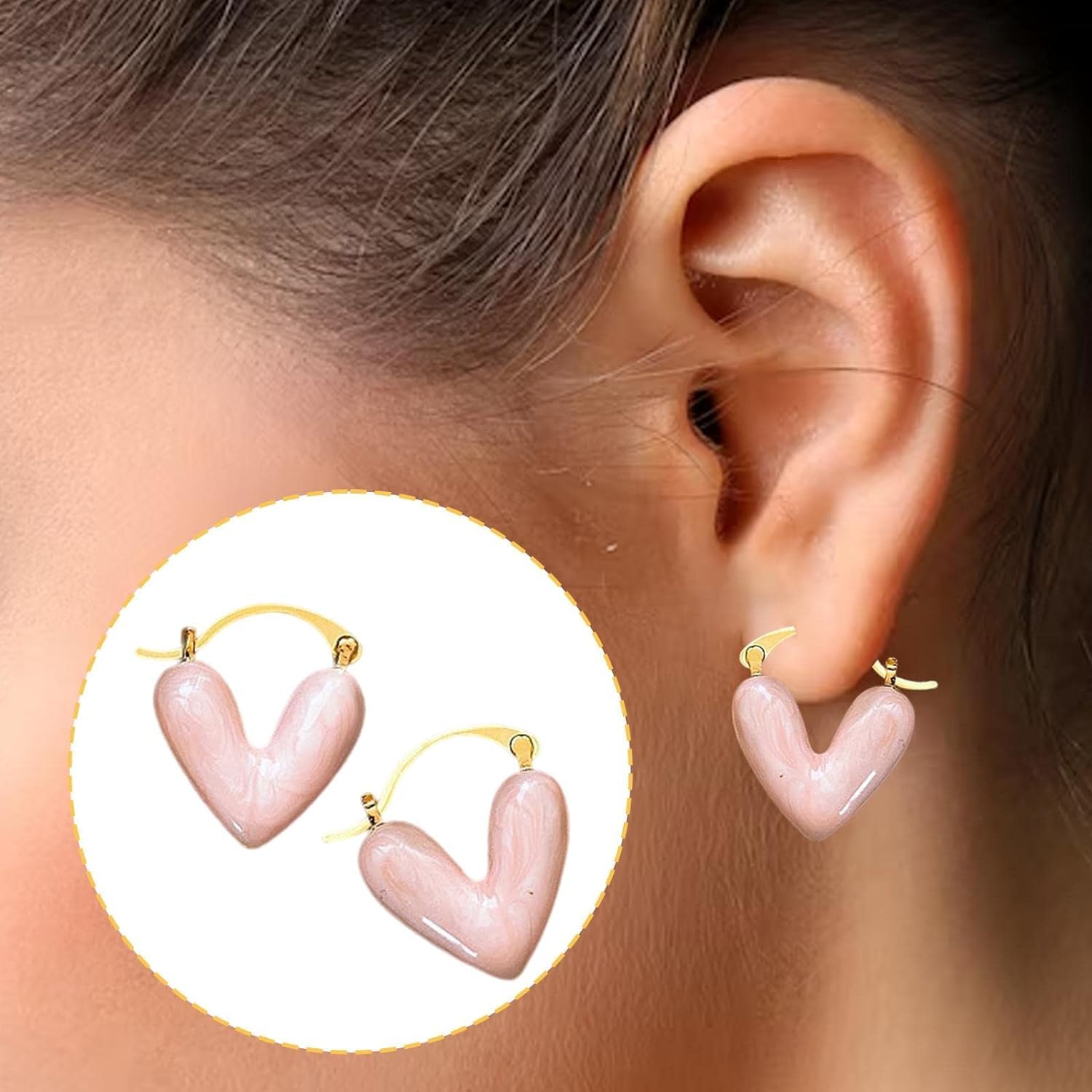 El Regalo 1Pair Love Heart Hoop Earrings- Small Oil Dripping Gold Plated Heart Earrings for Girls & Women Hoop (Pink)