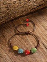 MINACHI Bohemian Colorful Ceramic Bead Adjustable Leather Bracelet, Boho Hippie Summer Jewelry Gift for Women (1), Adjustable, Ceramic, no gemstone